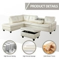 thumbnail image 5 of PonLiving Sectional Sofa, 97.5" White Faux Leather 3 Piece Living Room Faux Leather Couch with Storage Ottoman, Cup Holder, Left Facing Chaise, 5 of 7