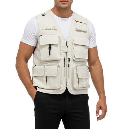 Yopmin Men Cargo Vest Zip Up Outdoor Work Safari Photo Fishing Vests with Multi-Pockets for Hiking Camping