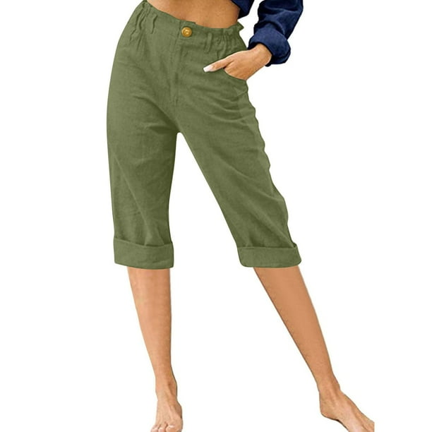 WILLBEST Pantalones Capri Casuales para Mujer, de Verano, a La Moda, con Cintura Elástica, para Playa y Resort, Cómodos y elegantes. Chica