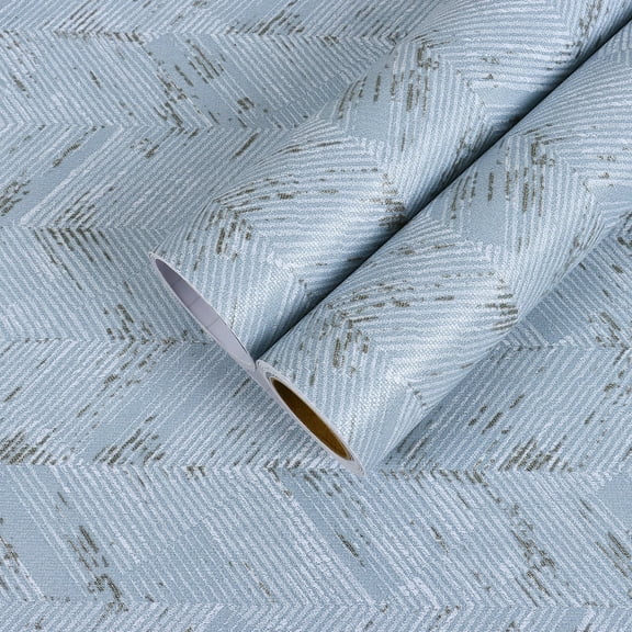 CHIHUT Blue Grasscloth Peel and Stick Wallpaper Modern Herringbone Geometric Contact Paper for Cabinets Chevron Self Adhesive Removable Wall Paper Vinyl Faux Linen Contact Paper for Drawers 12"x100"