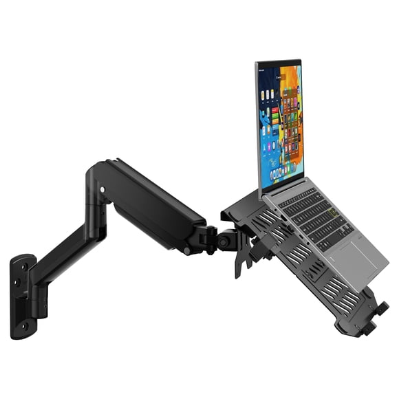 WALI Laptop Wall Mount, Full Motion Adjustable Laptop Arm Fits 10 to 17inch Notebook, 2-in-1 Monitor Wall Mount for 17 to 32inch Computer Screen, Holds up to 15.4-22lbs(GSWM001LP), Black