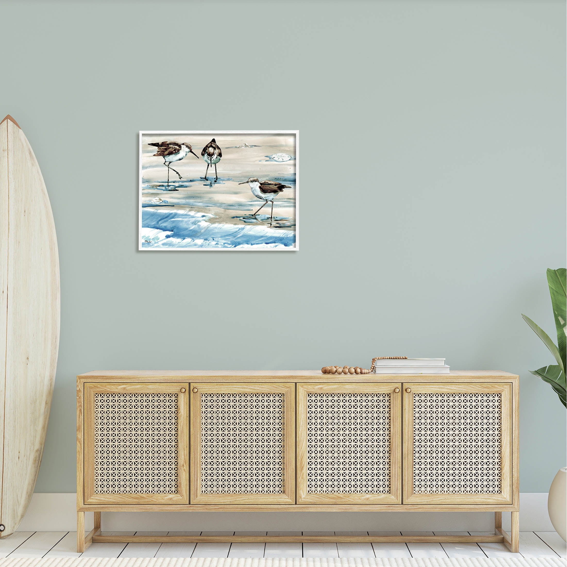 Stupell Industries Rockhampton Sandpipers Ocean Waves Painting White Framed Art Print Wall Art, Design by Paul Brent