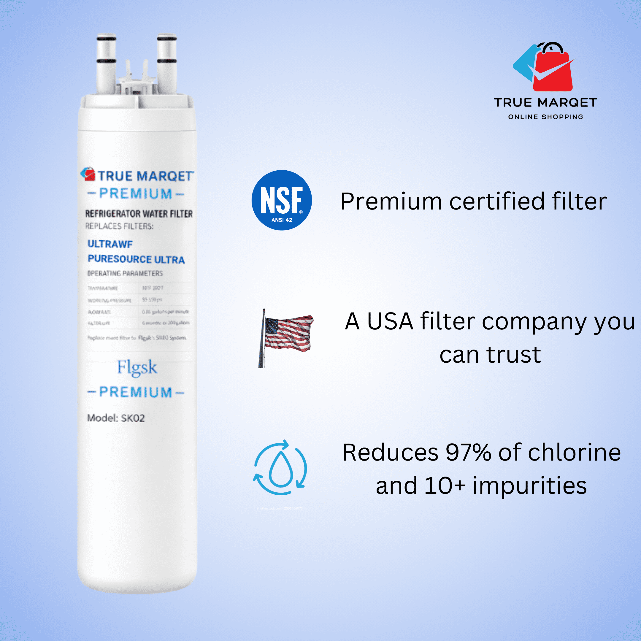 Refrigerator Replacement Filter for Frigidaire® ULTRAWF and Kenmore 9999 by True Marqet Flgsk, 2 Pack New