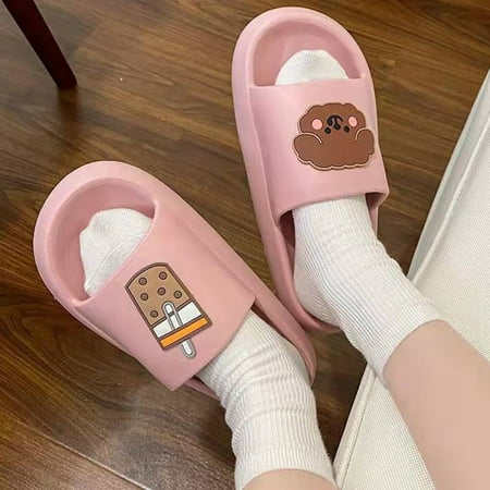 

Women Cute Bear Slippers Platform EVA Slides Beach Sandals Bathroom Shoes Home Flip Flops Cloud Slippers