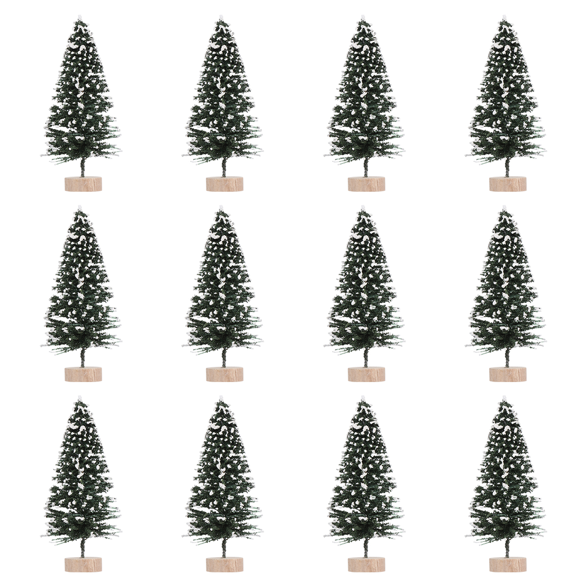 12Pcs Mini Christmas Trees Decor Table Fake Snow Frost Trees with Wood