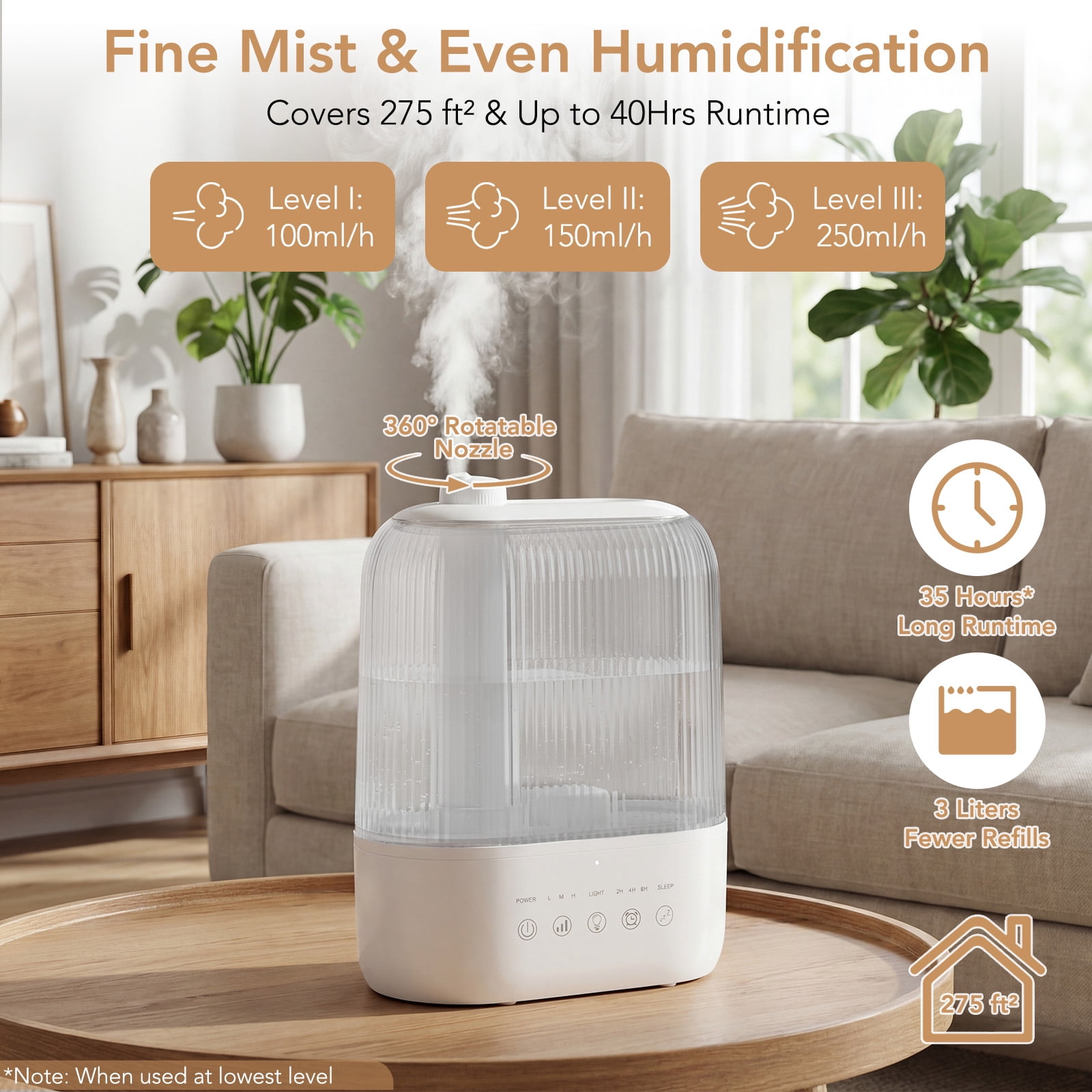 CRZOE 3L Top Fill Humidifier for Bedroom, Smart Humidity Control, Quiet Ultrasonic Cool Mist with 360° Nozzle, 7-Color Light & Essential Oil Diffuser for Home Baby Room