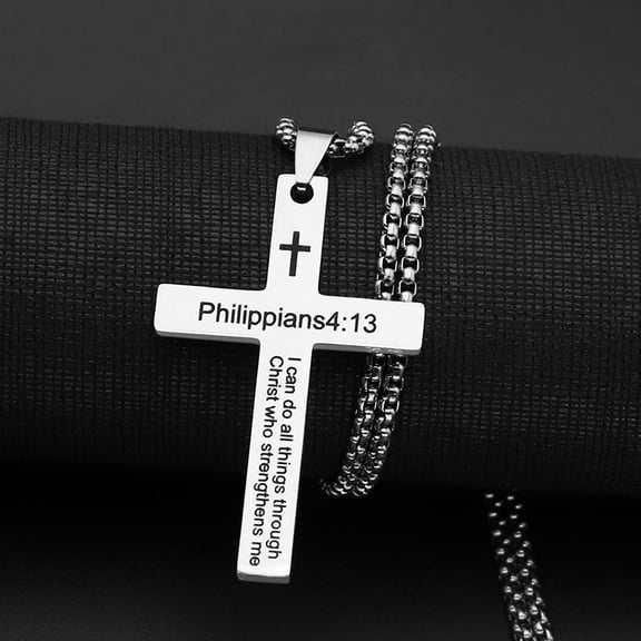 Christian Bible Verse Cross Pendant Necklace 14K White Gold Religious Scripture Prayer Jewelry Gifts