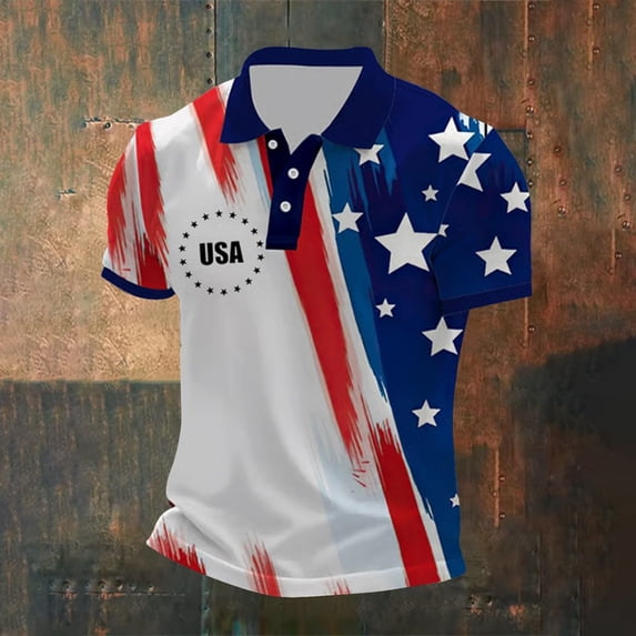 Mens Polos Shirt Patriotic America Independence Day Celebration Short Sleeve Casual Top