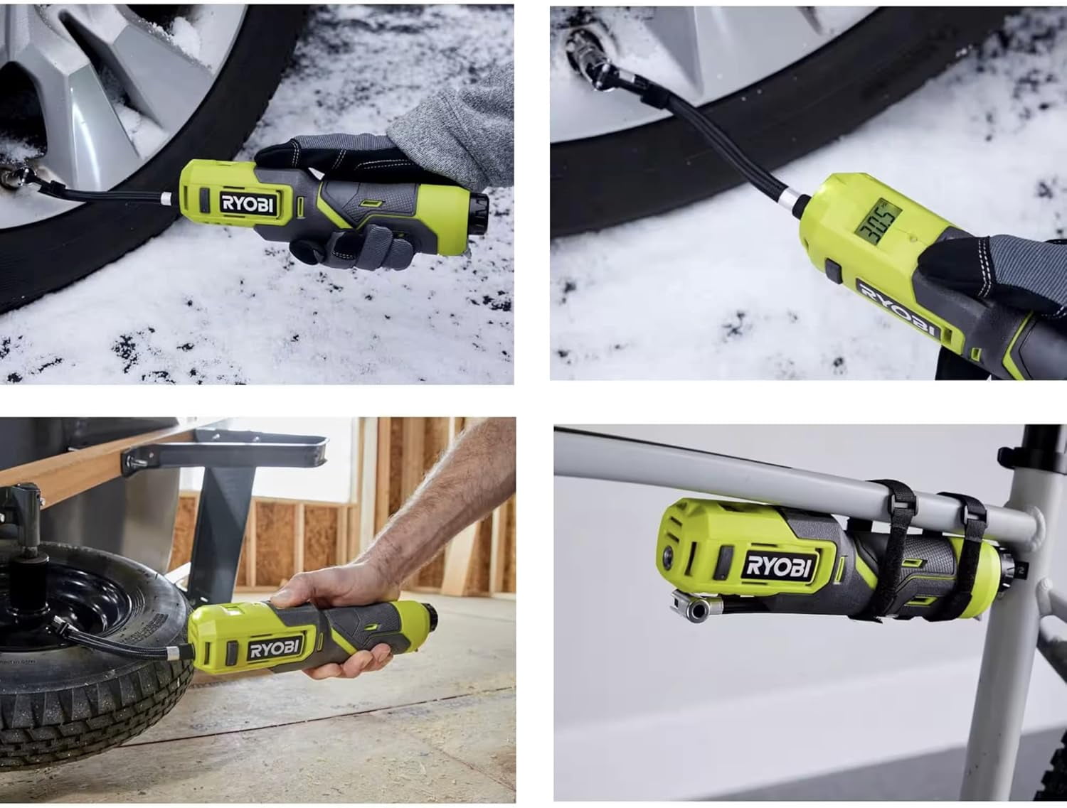 High Pressure Inflator Bundle with Ryobi Inflator, USB Lithium Battery and Buho Zipper Tool Pouch - Inflates Up To 100 PSI - Ideal for Bicycle Tires, Sports Balls, and Similar Products
