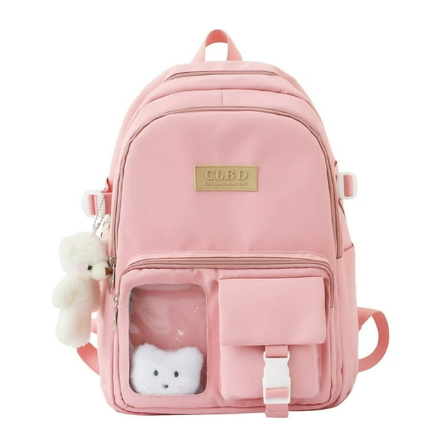 Casual Schoolbag Nylon Bookbag Multi-pocket Preppy Style Knapsack (Pink)