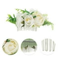 thumbnail image 3 of Unique Bargains 1 Pc Women's Convenient Simulated Flowers Side Comb for Parties Beige Polyester Fabric Iron, 3 of 4