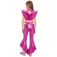 thumbnail image 4 of iiniim  Girls Metallic Dance Outfits Latin Jazz Performance Tank Top with Flared Pants Set Disco Party Hot Pink 10, 4 of 7