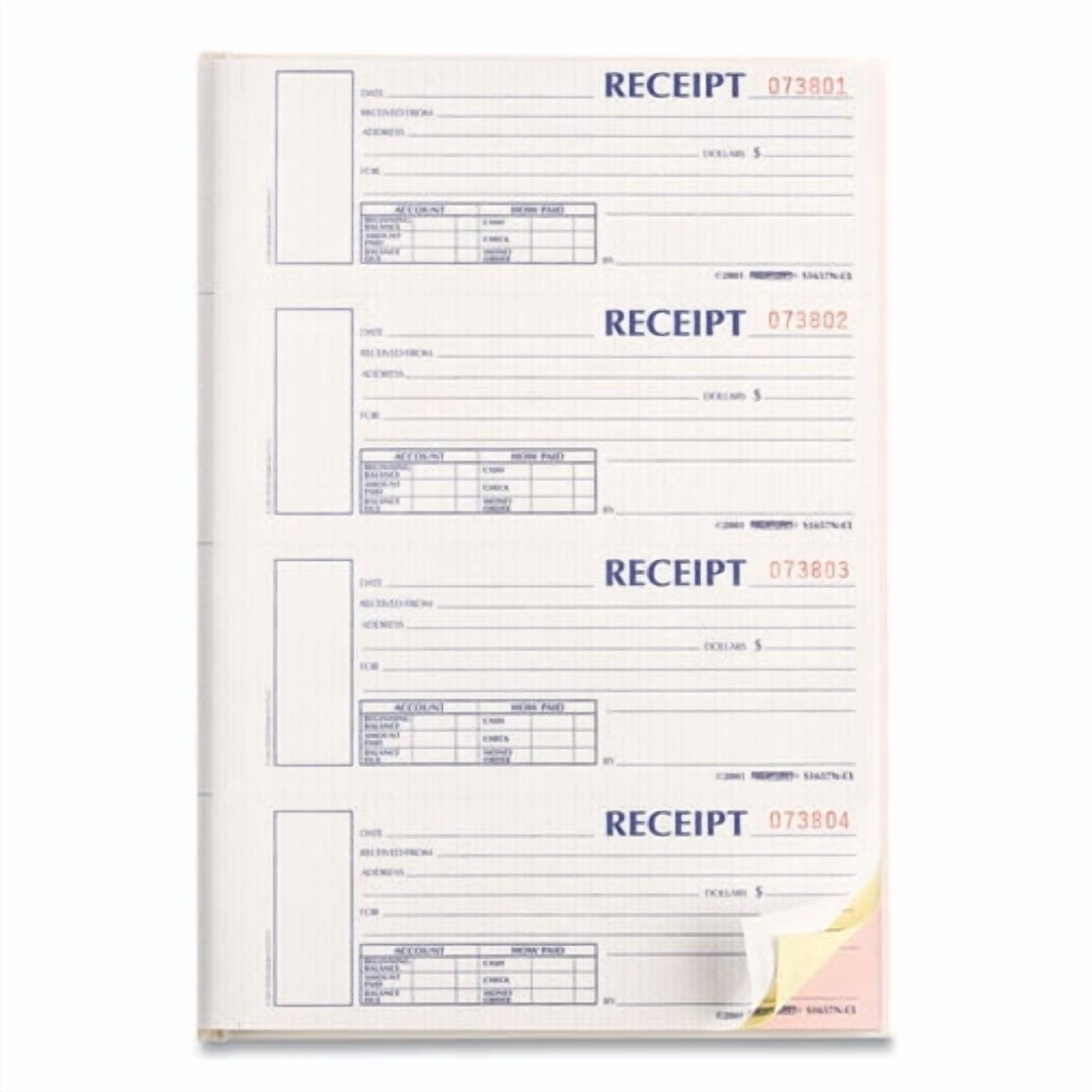 Hardcover Numbered Money Receipt Book, Three-Part Carbonless, 6.78 X 2.75, 4/page, 200 Forms | Bundle of 5 Each