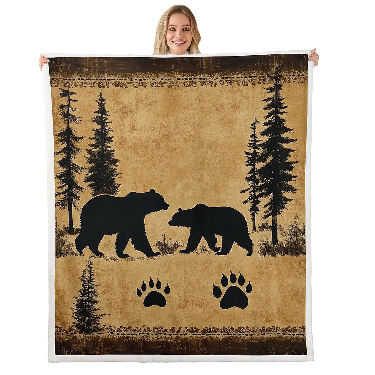 Erosebridal Jungle Bear Sherpa Blanket, Woodland Wildlife Fuzzy Blanket  Throw, Rustic Hunting Decor