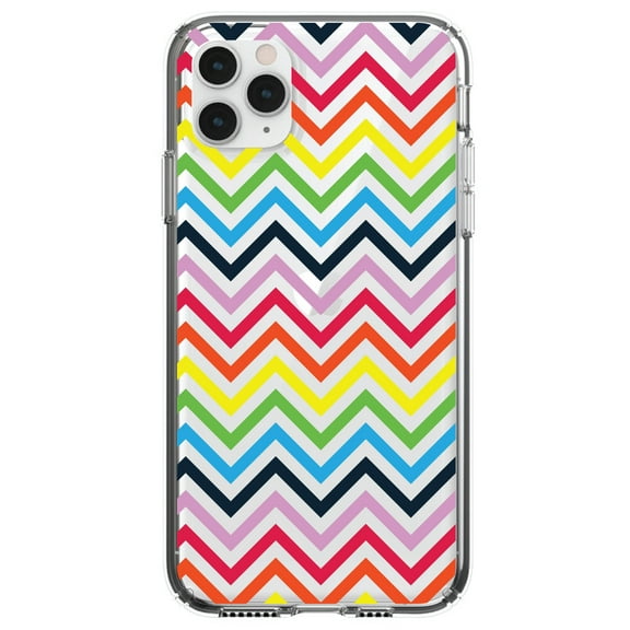 DistinctInk Clear Shockproof Hybrid Case for iPhone 12 Pro MAX (6.7" Screen) - TPU Bumper, Acrylic Back, Tempered Glass Screen Protector - Rainbow Chevron