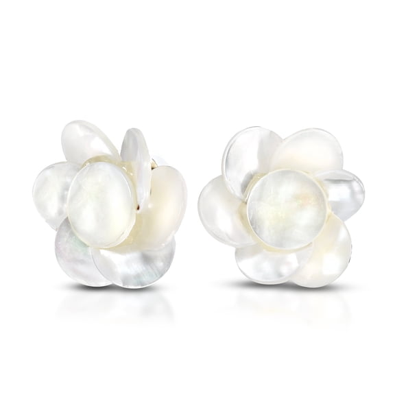 Infinity Layered White Roses Troca Shells Floral Stud Earrings