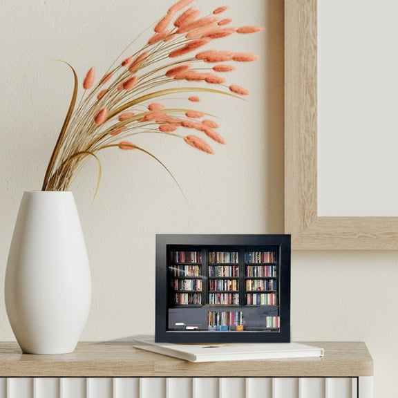 Anxiety Bookshelf Miniature Book Library 5.9x 4.7In Anxiety Bookshelf Shake Your Anxiety Contains 200 Miniature Book Models Antique Style Gift Decoration Wood, Black