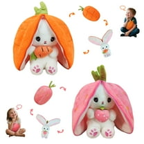 Easter Bunny Stuffed Animal Plush Pillow Cute Bunny Stuffies Hiding Under Carrot/Strawberry Kawaii Toy Pillow Decoration Gift for Girlfriends and Children 9.8inch