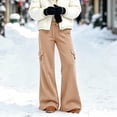 thumbnail image 6 of Smsaxvxz Women's Fleece Lined Cargo Wide Leg Pants Drawstring High Waist Thermal Winter Stretchy Casual Yoga Pants with Pockets, 6 of 6
