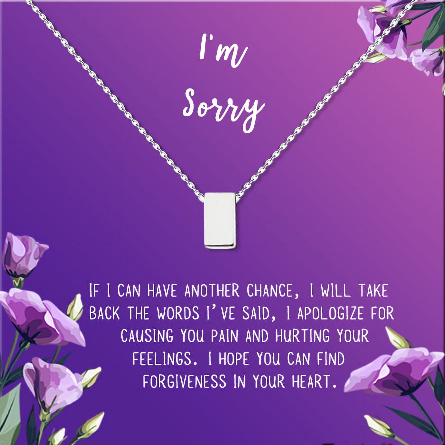 Anavia I'm Sorry, Apology Gift Card Necklace, Apology Gifts for Her, Sorry Quote Apology Gifts for Wife, Forgiveness Gift for Girlfriend-[Silver Cube, Royal Purple Gift Card]