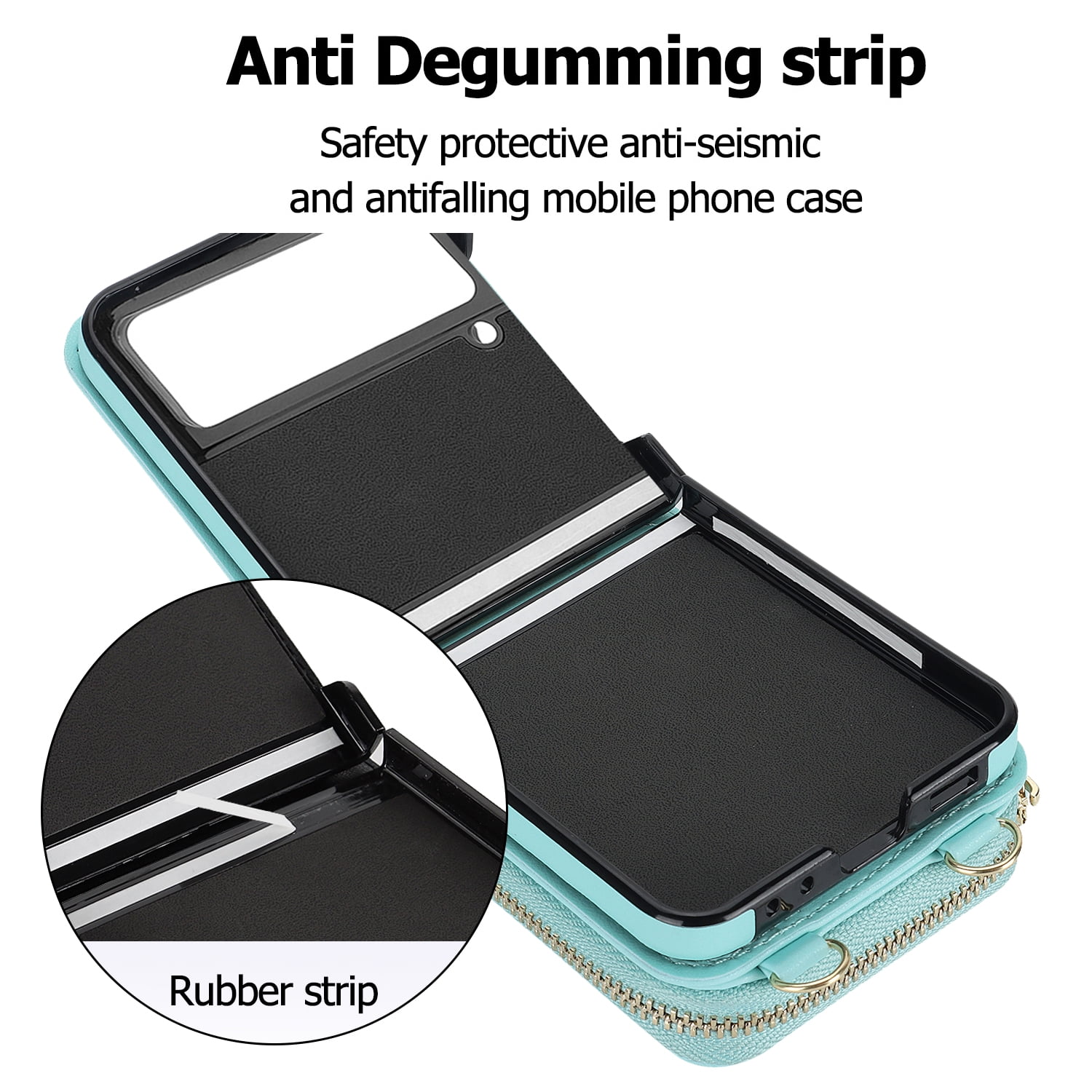 Dteck for Samsung Galaxy Z Flip 4 Case with Card Holder RFID Blocking, Crossbody Wallet Case for Z Flip4 with Adjustable Strap, Zipper Purse Leather Handbag Case Compatible with Galaxy Z Flip4,Mint