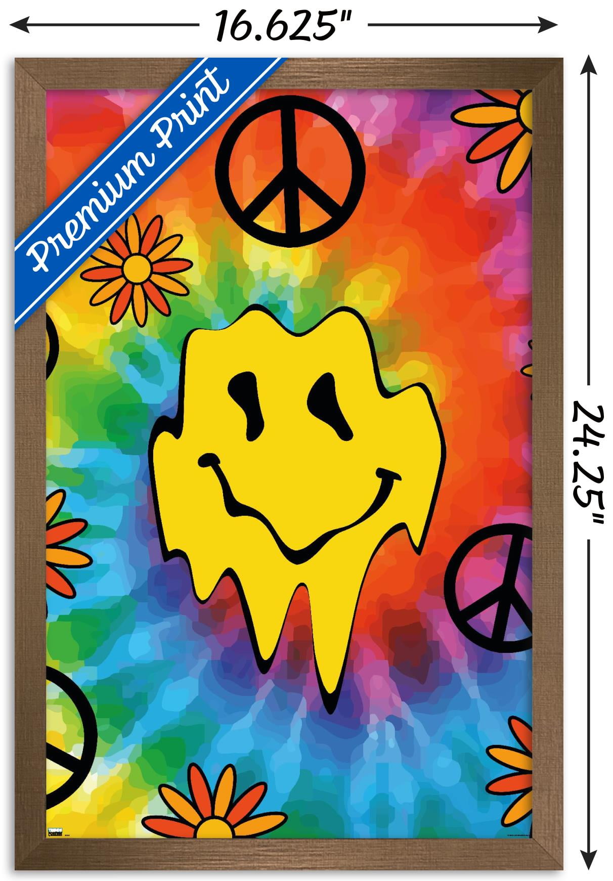 Groovy Melting Smile Face Wall Poster, 14.725" x 22.375" Framed