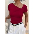 thumbnail image 2 of PRETTYGARDEN Women's Summer Asymmetrical Y2K Tops Trendy Ribbed Short Sleeve Fitted Tee Shirts Spring Fashion Clothing, 2 of 6