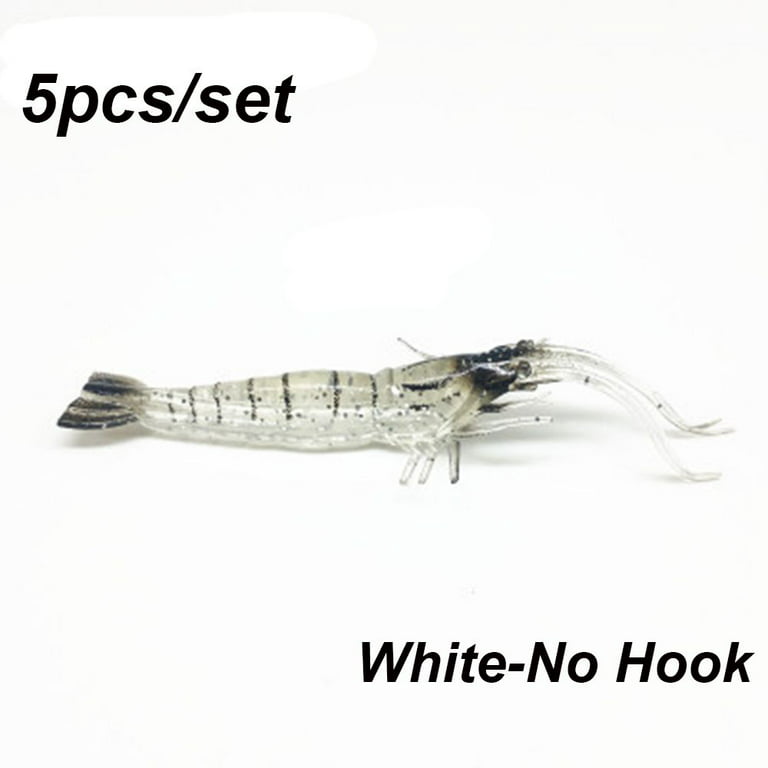 5Pcs/Lot New Sea Fishing Creative Soft Hook Worm Silicone Silicone Prawn  Lure Single Hook Shrimp Fake Bait WHITE - WITH HOOK 