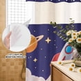 thumbnail image 2 of No Hook Shower Curtain with Built-in Rings - Cartoon Navy Blue Space Washable Waterproof Fabric Bathroom Curtains for Hotel,Rentals, 72 X 84 Inch Extra Long , Red 3D Rocket Yellow Stars, 2 of 9