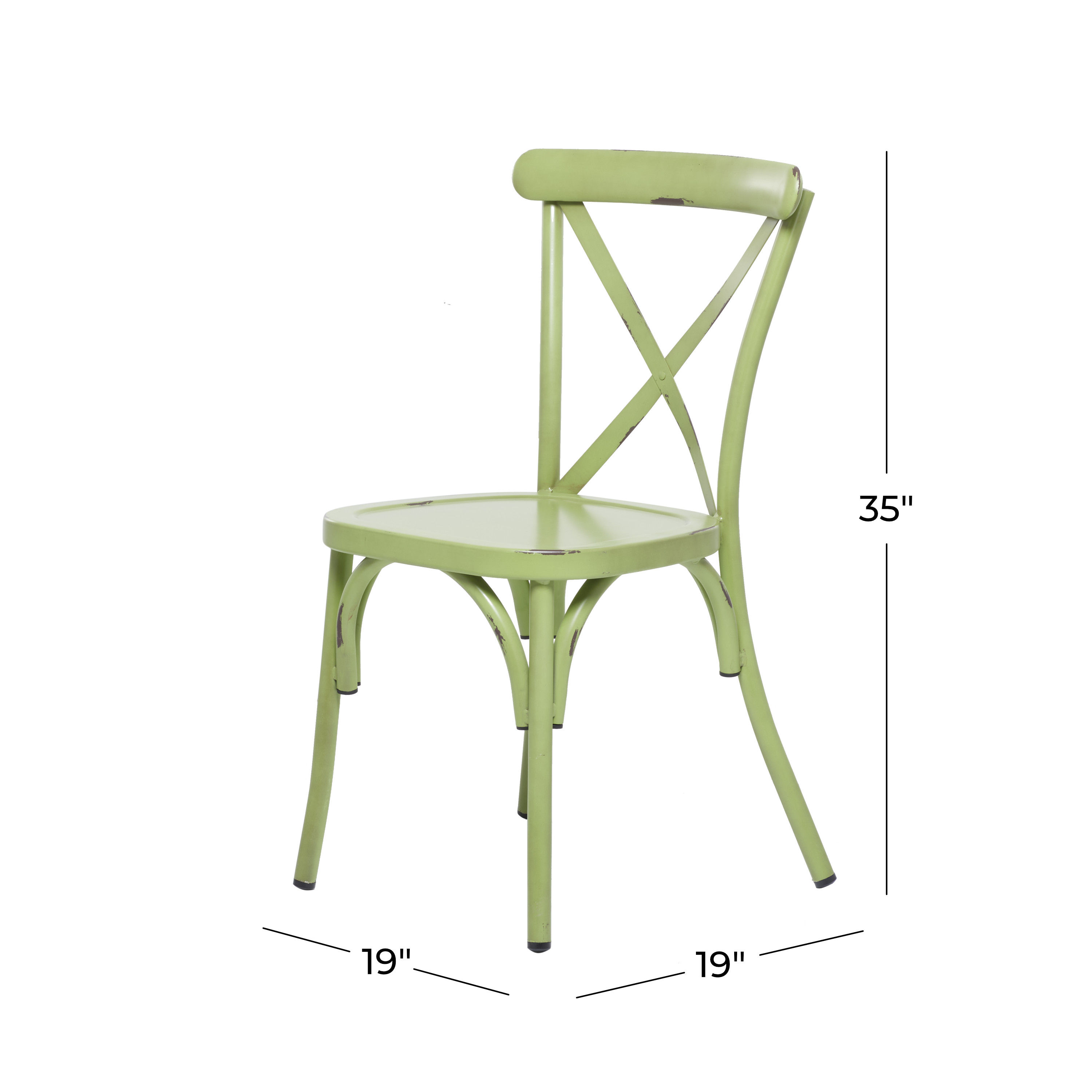 DecMode 22"W, 35"H Metal Farmhouse Outdoor Dining Chair, Green, 2-Piece