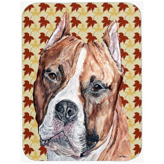 Staffordshire Bull Terrier Staffie Fall Leaves Mouse Pad, Hot Pad Or Trivet, 7.75 x 9.25 In.