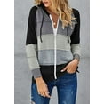 thumbnail image 3 of Women's Long Sleeve Knit Sweater Zip Hooded Jacket Lightweight Drawstring Colorblock Sweatshirt, 3 of 4