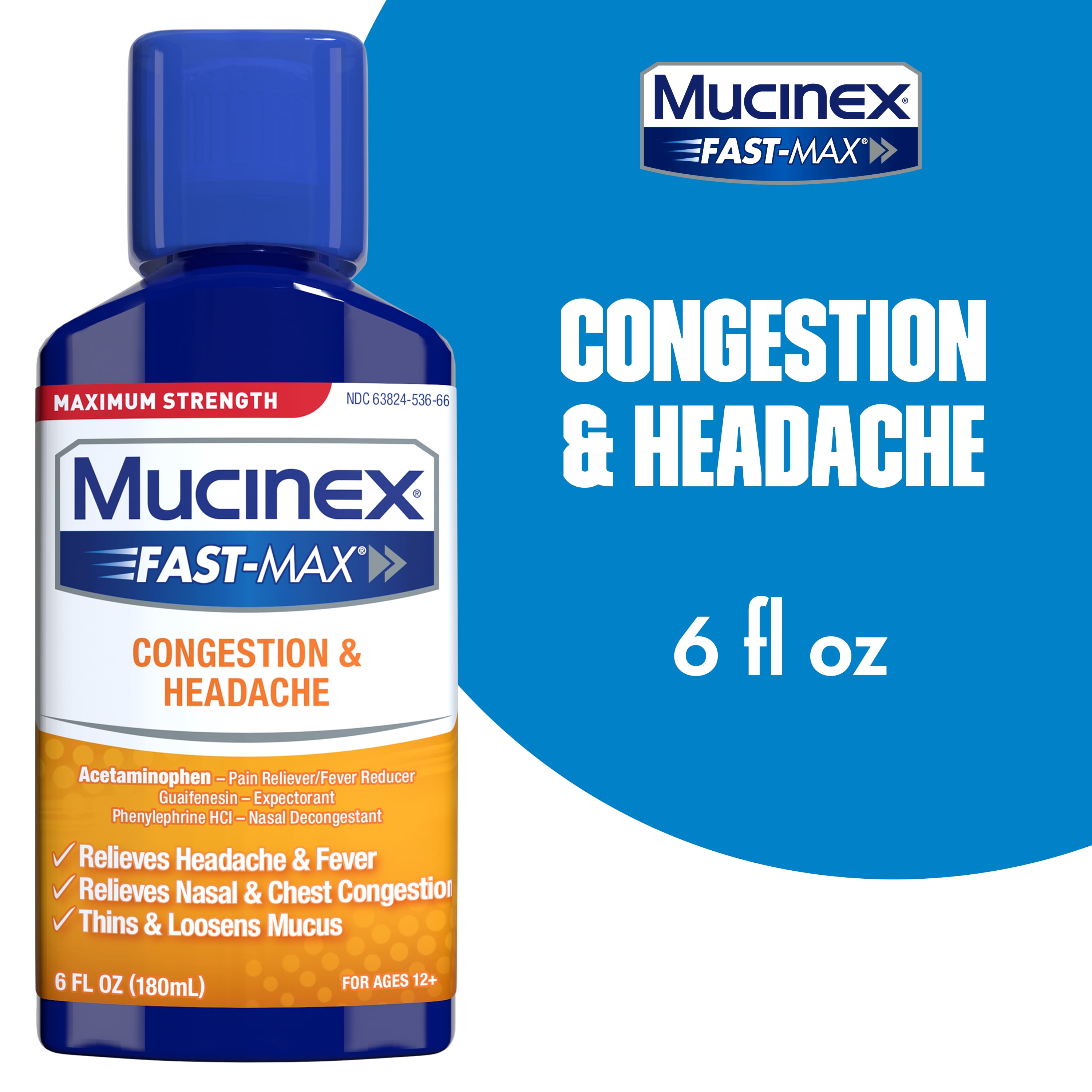 Mucinex Fast-Max Adult Congestion & Headache Liquid, 6 Ounce