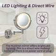 thumbnail image 2 of Jerdon Wall-Mounted Makeup Mirror with 5X Magnification - Nickel Makeup Mirror with LED Lights - Direct Wire - Model HL65ND, 2 of 8