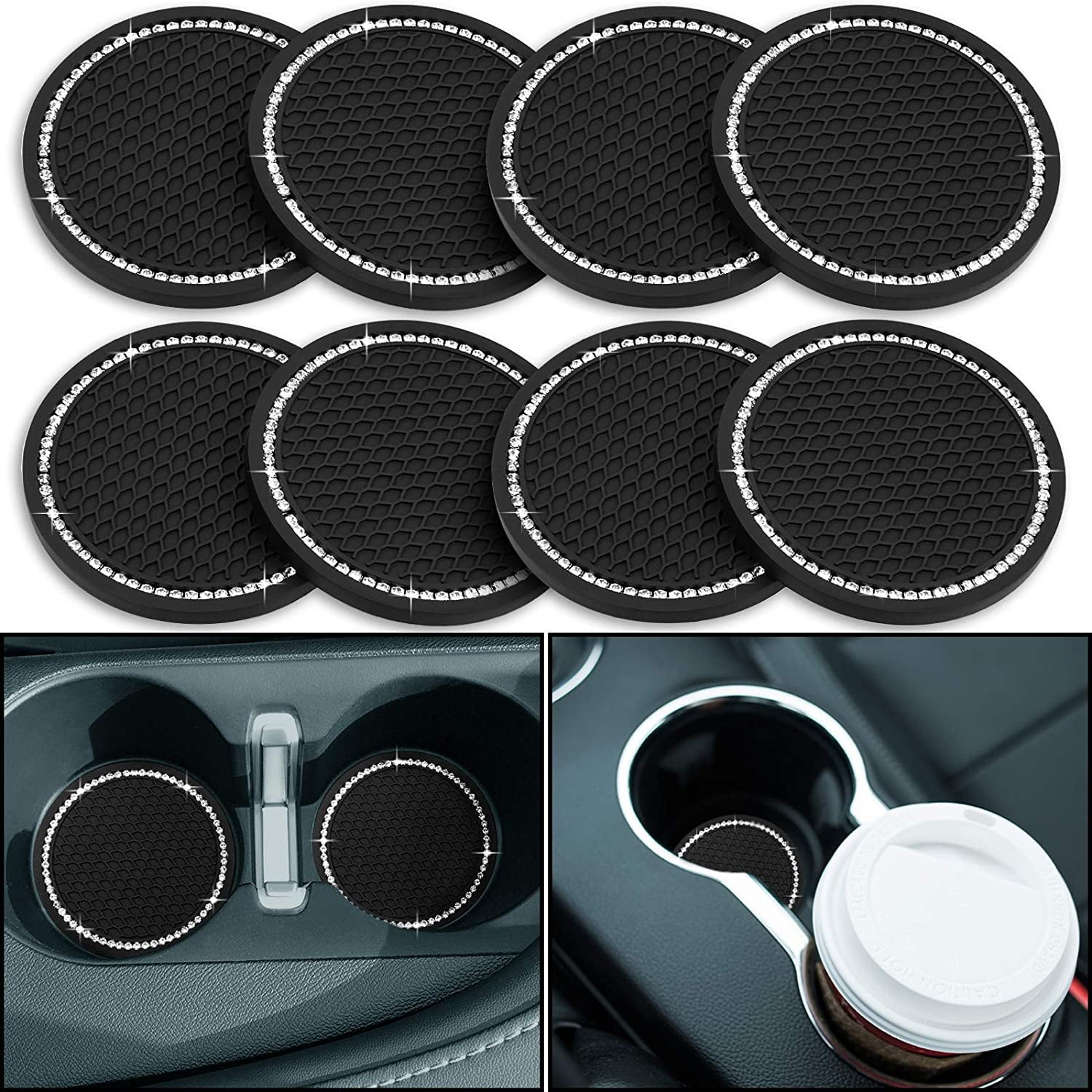 8 Pieces Bling Car Cup Holders Rhinestone Car Coasters Insert Mat Drink