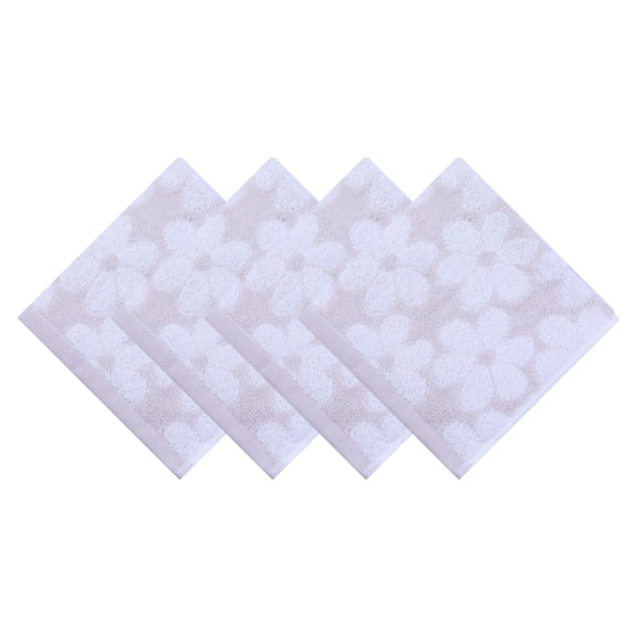 Unique Bargains Soft Absorbent Cotton Floral Print Washcloths Grey 4pk