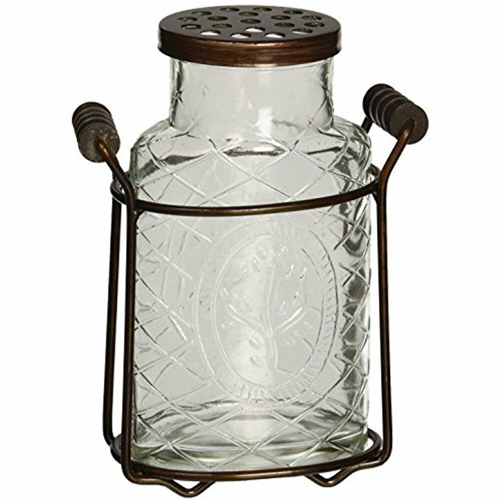 Creative CoOp Glass Vase With Metal Flower Lid, Small