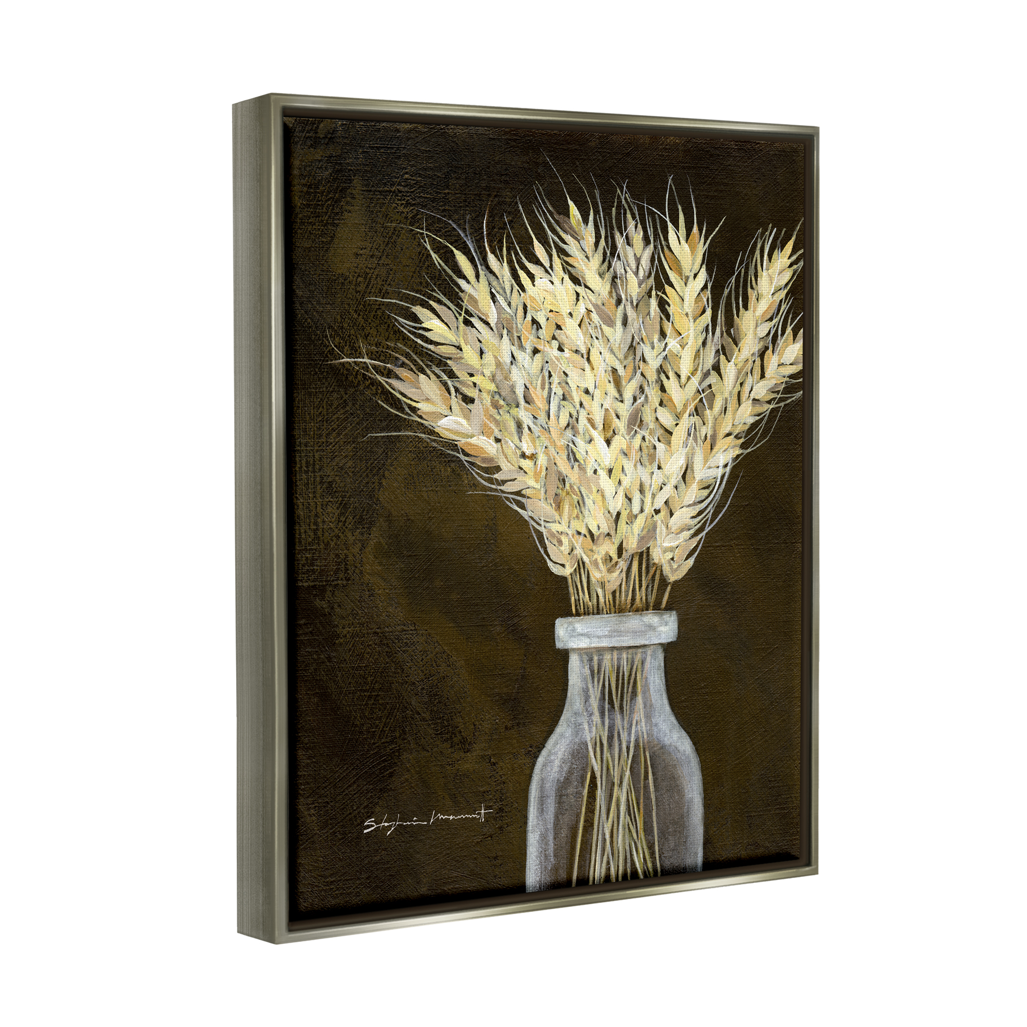 Stupell Wheat Sprigs Rural Earthy Bouquet Botanical & Floral Painting Gray Floater Framed Art Print Wall Art