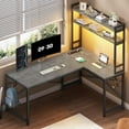 thumbnail image 3 of SEDETA L Shaped Computer Desk, 45.3” Small Office Desk, Corner Compuer Desk with Hutch, LED Lights, Power Outlet, Storage Shelves and Hooks for Home Office, Grey, 3 of 7