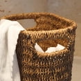 thumbnail image 3 of Handwoven Wicker Trash Can with Handles Water Hyacinth Waste Basket for Bathroom Bedroom Office Kitchen 3.2 Gallon Durable Eco-Friendly, 3 of 5