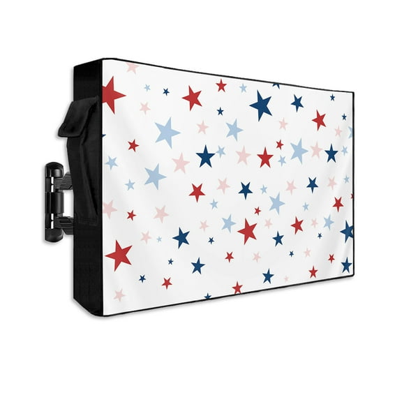 Independence Five-pointed Star Shining Outdoor TV Cover 52 to 55 Inch Waterproof, White American Flag Day 600D Oxford TV Covers with Zipper, Outside Flat TV Screen Protector 52"Wx19"Hx4.5"D