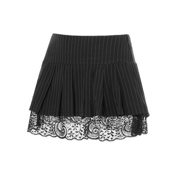 Douhoow Summer Stripe Mini Pleated Skirts Women Goth Black Low Waist Short Skirts