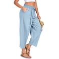 thumbnail image 5 of VBVC Women's Drawstring Cotton-Linen Wide Leg Pants,Ruched Hem Tapered Trousers For Women,Ladies Lightweight Sweatpants with Pockets,Light Blue,S-3XL, 5 of 8