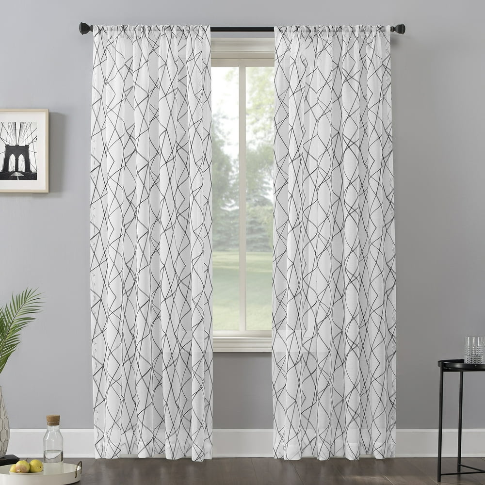 No. 918 Abstract Geometric Embroidery SemiSheer Rod Pocket Curtain Panel