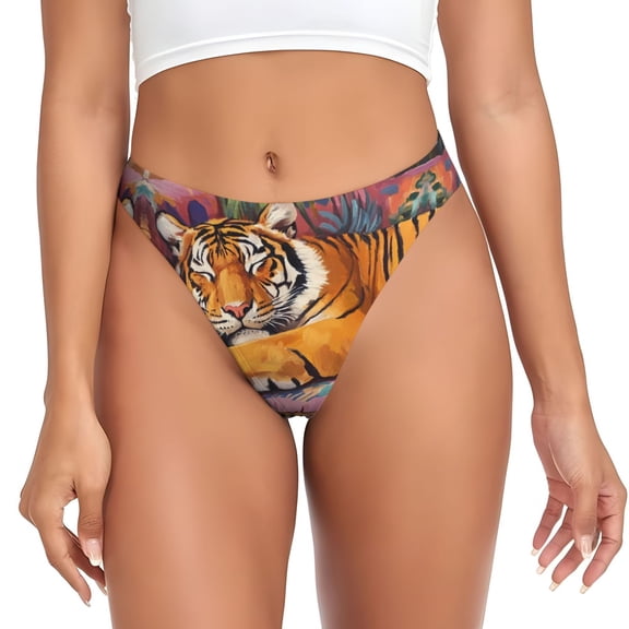 Thongs for Women - Sleeping Tiger On Couch No Show Seamless Womens Thongs Underwear, Breathable G String Thongs for Women, Ladies Stretch Low Rise Thong Bikini Panties Briefs
