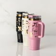 thumbnail image 2 of Thyme & Table 32 fl oz Stainless Steel Luna Tumbler with Handle and Dual Straw Lid, Pink & Gold Bows, 2 of 10