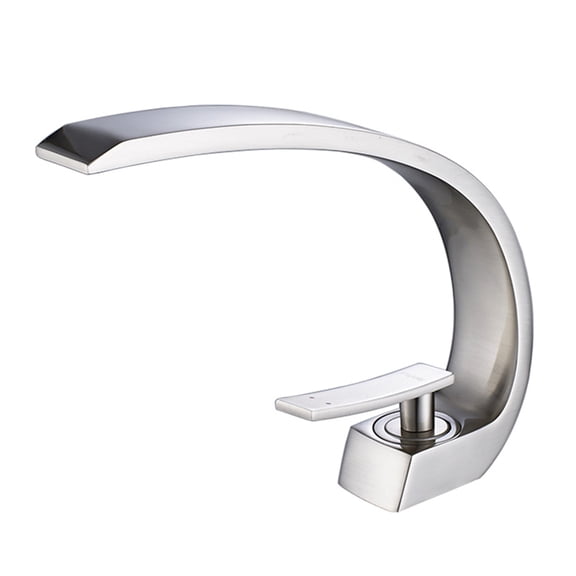 JERFIT Modern Single Handle Bathroom Sink Faucet, Brushed Nickel Waterfall Single Hole Vessel Vanity Basin Tap with Ceramic Cartridge