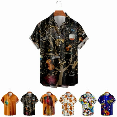 

LANLIN Music Festival Men s and Big Men s Casual Button Down Short Sleeve Shirts Funny Cheap Clothing Apparel for Boys 5-14 Years