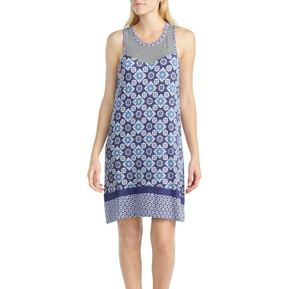 Layla Grey Navy Sleeveless Mixed-Print Chemise S