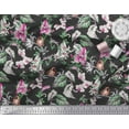 thumbnail image 3 of Soimoi Pink Polyester Crepe Fabric Bird,Leaves & Orchids Flower Decor Fabric Printed BTY 42 Inch Wide, 3 of 3